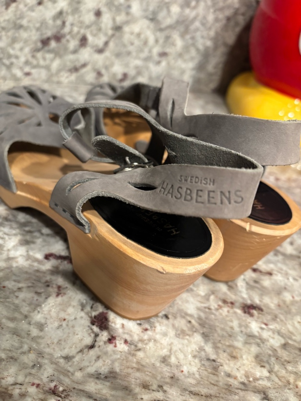 Swedish Hasbeens Grey Suede Cutout Ankle-Strap Clogs - Picture 5 of 11